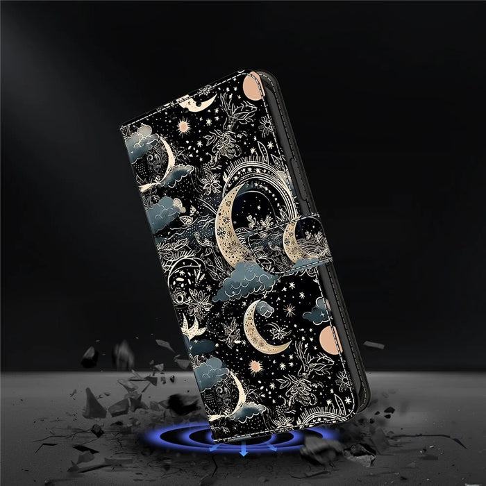 For iPhone 15 Shockproof Case Leather Flip Folio Phone Cover with Wallet - Moon - 4