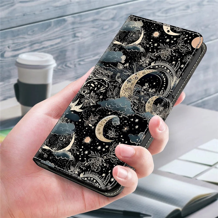 For iPhone 15 Shockproof Case Leather Flip Folio Phone Cover with Wallet - Moon - 5