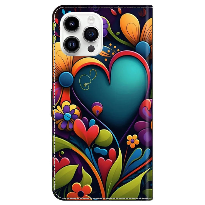 For iPhone 15 Pro Case Leather Flip Folio Phone Back Cover with Wallet Anti-drop Phone Shell - Pink Flower - 7
