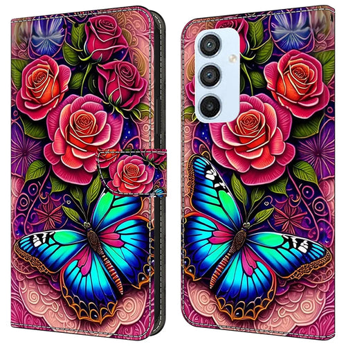 For Samsung Galaxy A54 5G Case PU Leather Stand Magnetic Clasp Pattern Printing Phone Cover - Colorful Butterfly - 1