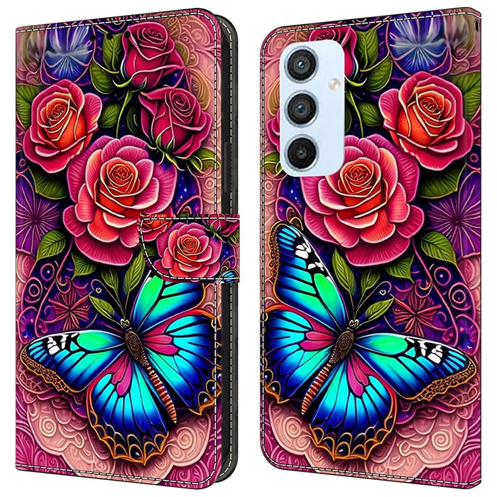 For Samsung Galaxy A54 5G Case PU Leather Stand Magnetic Clasp Pattern Printing Phone Cover - Colorful Butterfly - 1