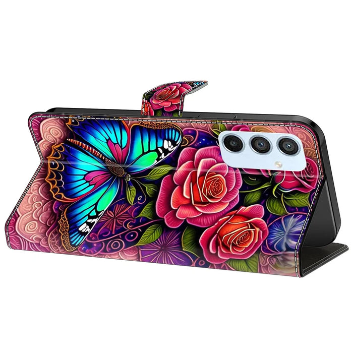 For Samsung Galaxy A54 5G Case PU Leather Stand Magnetic Clasp Pattern Printing Phone Cover - Colorful Butterfly - 3