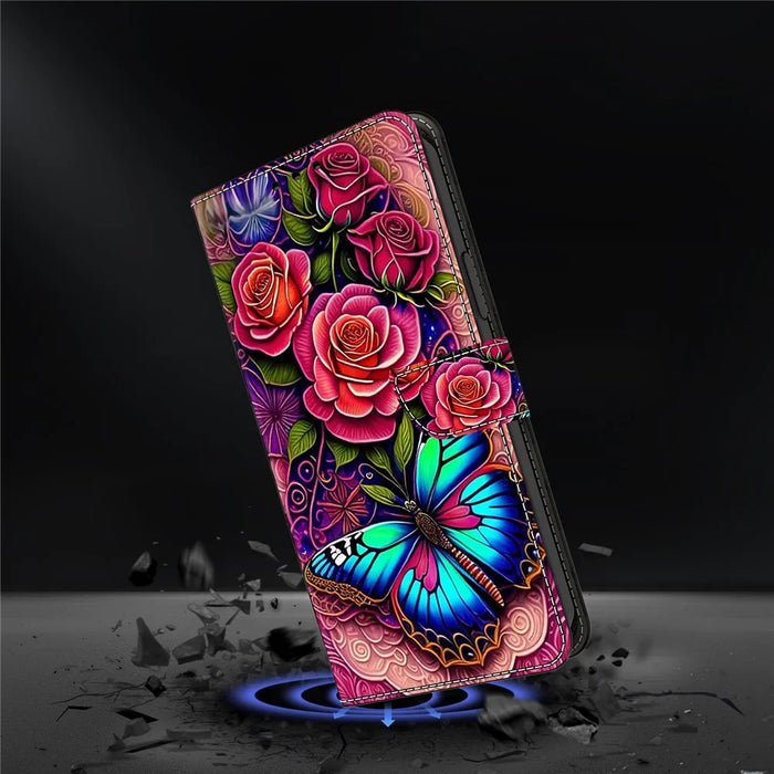For Samsung Galaxy A54 5G Case PU Leather Stand Magnetic Clasp Pattern Printing Phone Cover - Colorful Butterfly - 4