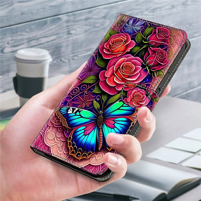 For Samsung Galaxy A54 5G Case PU Leather Stand Magnetic Clasp Pattern Printing Phone Cover - Colorful Butterfly - 5
