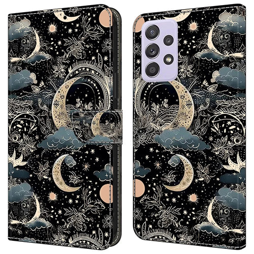 For Samsung Galaxy A52 4G / 5G / A52s 5G Case Pattern Printing Flip Folio Leather Phone Cover - Moon - 1