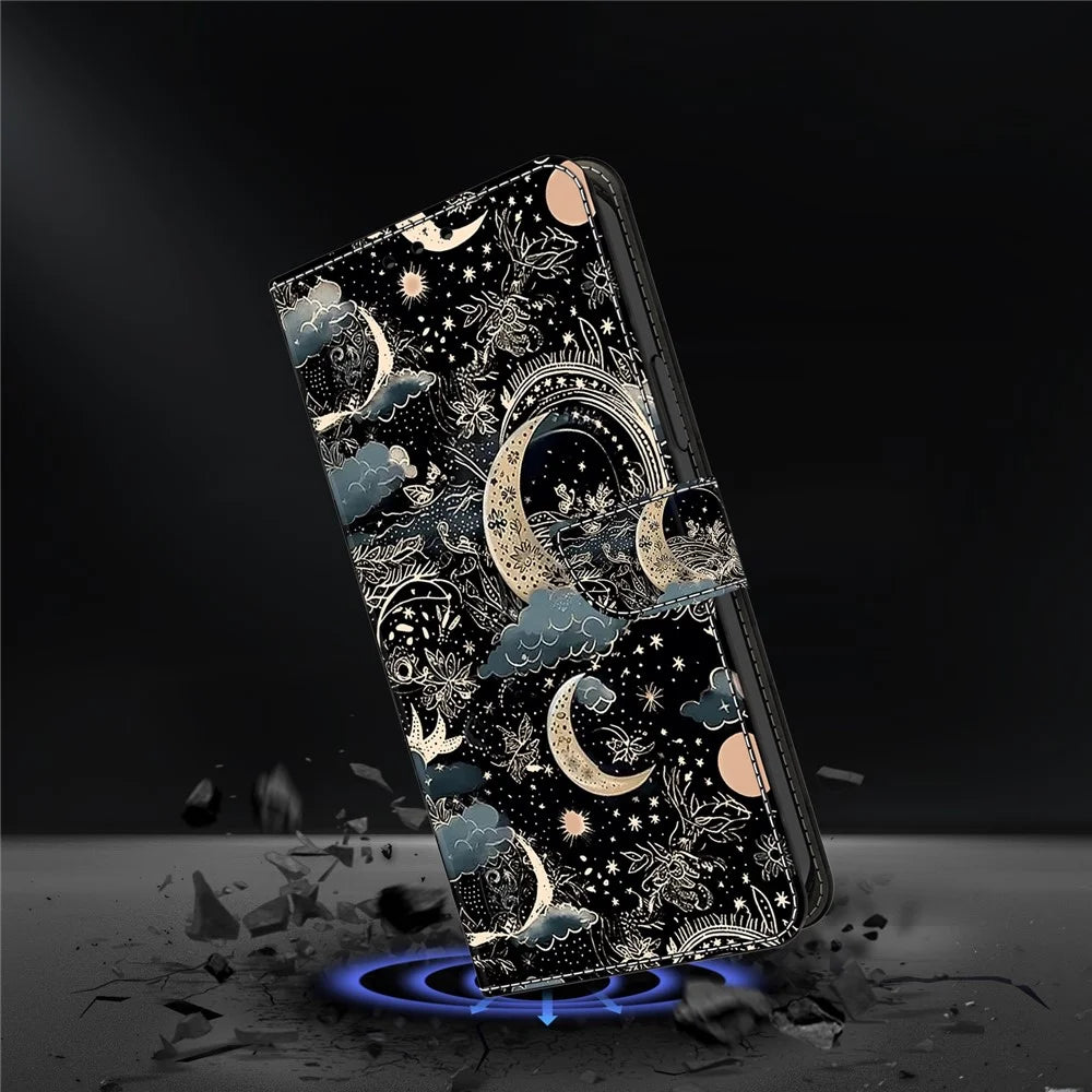 For Samsung Galaxy A52 4G / 5G / A52s 5G Case Pattern Printing Flip Folio Leather Phone Cover - Moon - 4