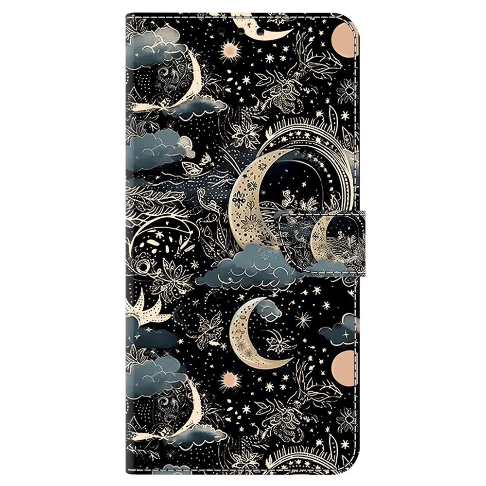 For Samsung Galaxy A52 4G / 5G / A52s 5G Case Pattern Printing Flip Folio Leather Phone Cover - Moon - 6