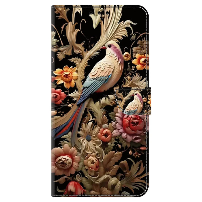 For Samsung Galaxy A34 5G   Case Pattern Print Leather Flip Phone Cover with Wallet - Vintage Flower and Bird - 6