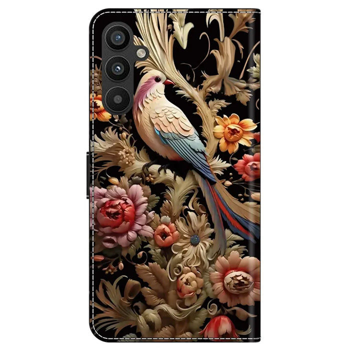 For Samsung Galaxy A34 5G   Case Pattern Print Leather Flip Phone Cover with Wallet - Vintage Flower and Bird - 7