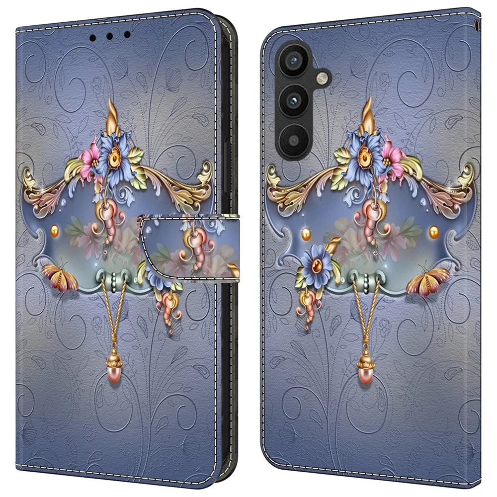 For Samsung Galaxy A35 5G Case Wallet PU Leather Pattern Magnetic Closure Folio Phone Cover - Carving Flower - 1