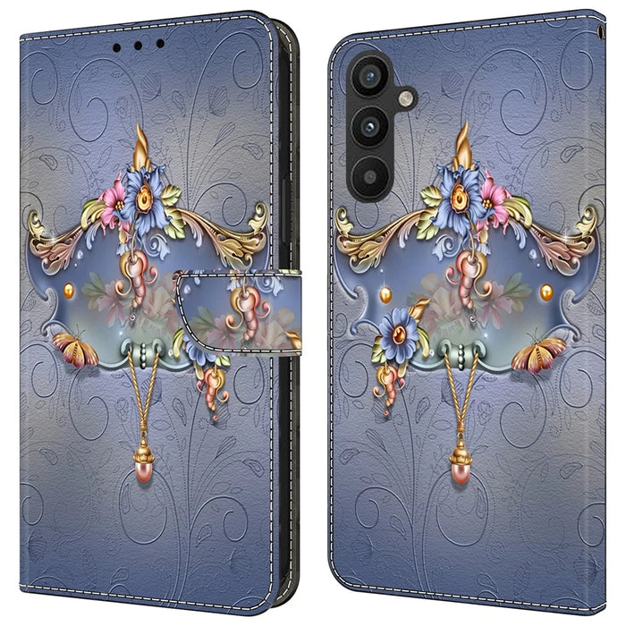 For Samsung Galaxy A35 5G Case Wallet PU Leather Pattern Magnetic Closure Folio Phone Cover - Carving Flower - 1