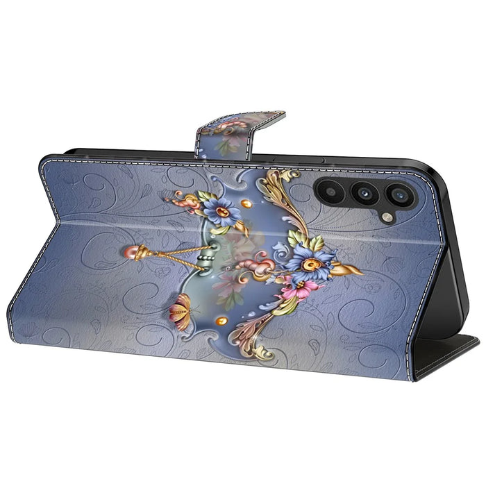 For Samsung Galaxy A35 5G Case Wallet PU Leather Pattern Magnetic Closure Folio Phone Cover - Carving Flower - 3