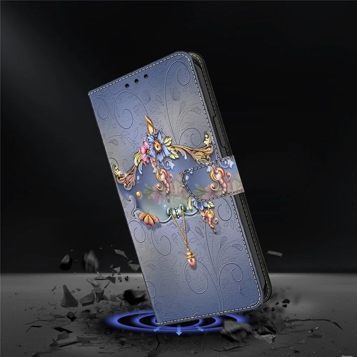 For Samsung Galaxy A35 5G Case Wallet PU Leather Pattern Magnetic Closure Folio Phone Cover - Carving Flower - 4