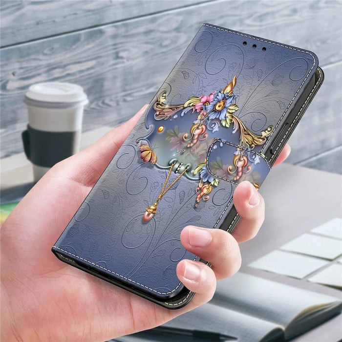 For Samsung Galaxy A35 5G Case Wallet PU Leather Pattern Magnetic Closure Folio Phone Cover - Carving Flower - 5