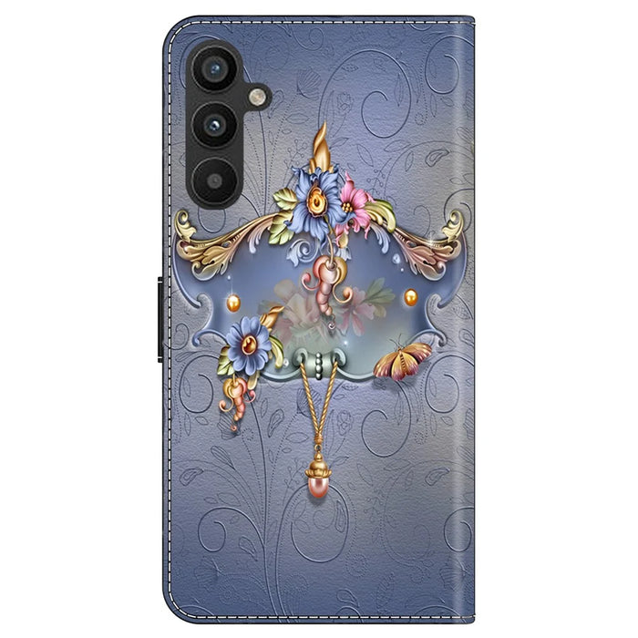 For Samsung Galaxy A35 5G Case Wallet PU Leather Pattern Magnetic Closure Folio Phone Cover - Carving Flower - 7