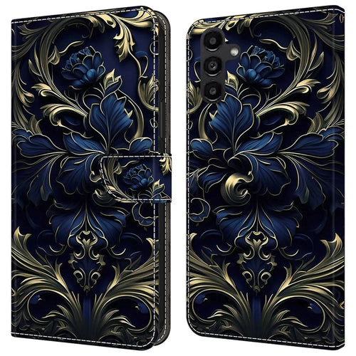 For Samsung Galaxy A14 5G / A14 4G Phone Case   Pattern Print Leather Wallet Cover - Blue Flower - 1