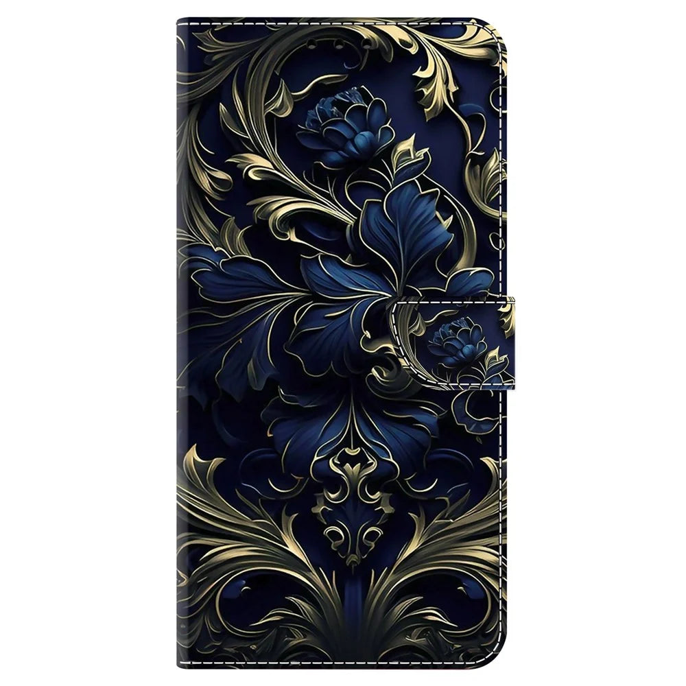 For Samsung Galaxy A14 5G / A14 4G Phone Case   Pattern Print Leather Wallet Cover - Blue Flower - 6