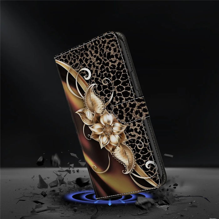 For Samsung Galaxy A15 4G / 5G Case PU Leather Magnetic Clasp Stand Function Phone Cover Pattern Printed - Metal Flower - 4