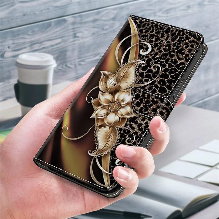 For Samsung Galaxy A15 4G / 5G Case PU Leather Magnetic Clasp Stand Function Phone Cover Pattern Printed - Metal Flower - 5