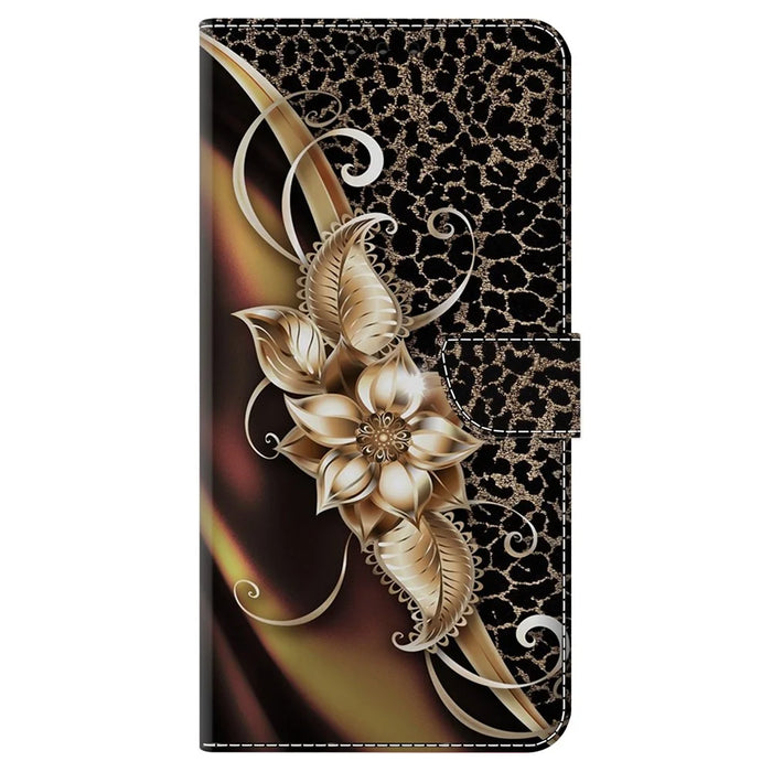 For Samsung Galaxy A15 4G / 5G Case PU Leather Magnetic Clasp Stand Function Phone Cover Pattern Printed - Metal Flower - 6