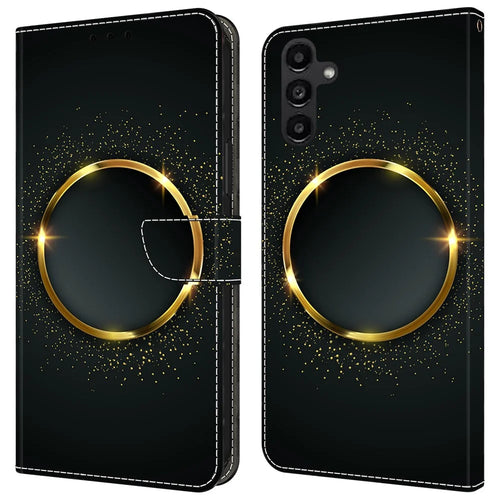 For Samsung Galaxy A24 4G (162.1 x 77.6 x 8.3mm) Case Pattern Print Leather Wallet Phone Cover - Gold Ring - 1