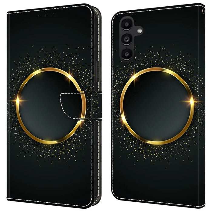For Samsung Galaxy A24 4G (162.1 x 77.6 x 8.3mm) Case Pattern Print Leather Wallet Phone Cover - Gold Ring - 1