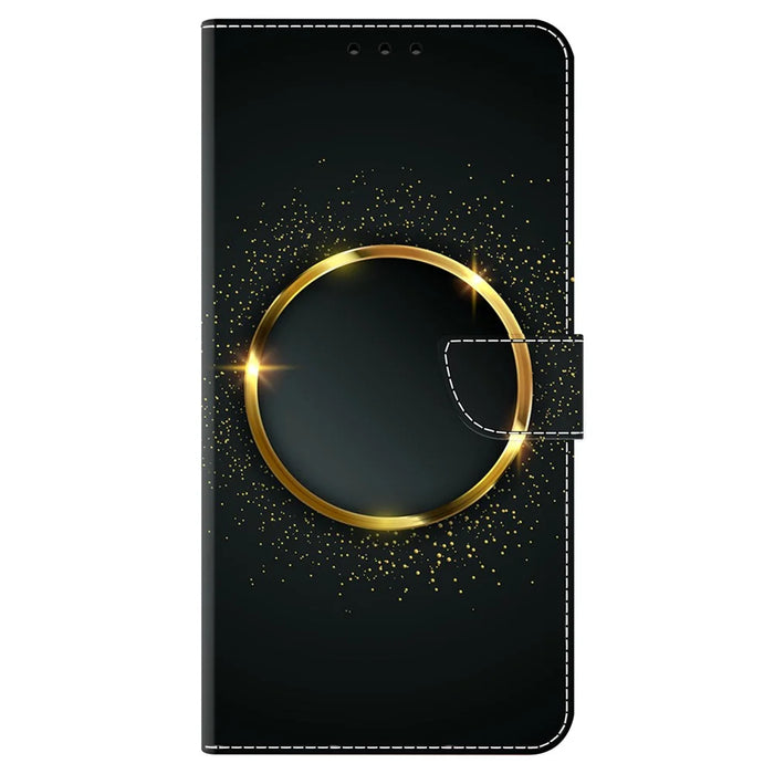 For Samsung Galaxy A24 4G (162.1 x 77.6 x 8.3mm) Case Pattern Print Leather Wallet Phone Cover - Gold Ring - 6