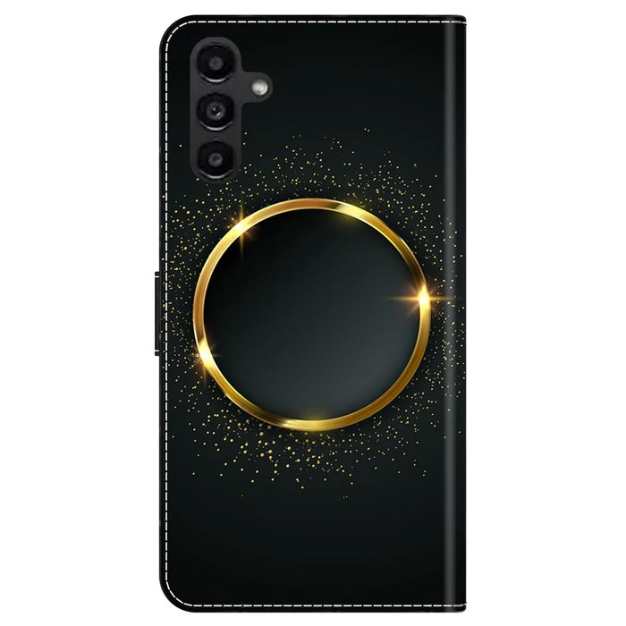 For Samsung Galaxy A24 4G (162.1 x 77.6 x 8.3mm) Case Pattern Print Leather Wallet Phone Cover - Gold Ring - 7