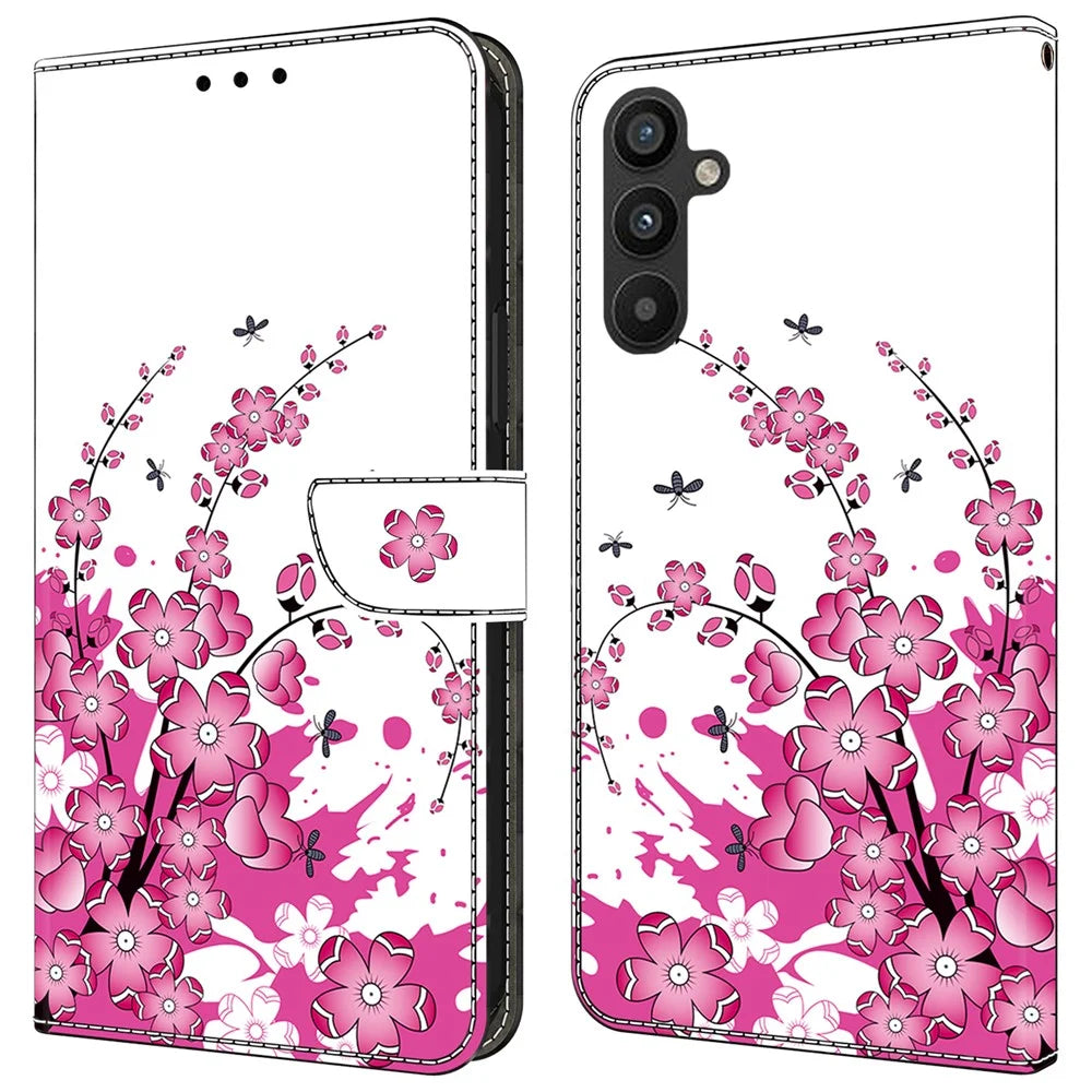 For Samsung Galaxy A25 5G (Global) (161.0 x 76.5 x 8.3mm) Case Wallet Scratch-resistant Phone Stand Cover - Flower Vine - 1
