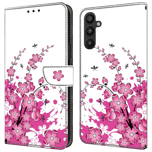 For Samsung Galaxy A25 5G (Global) (161.0 x 76.5 x 8.3mm) Case Wallet Scratch-resistant Phone Stand Cover - Flower Vine - 1