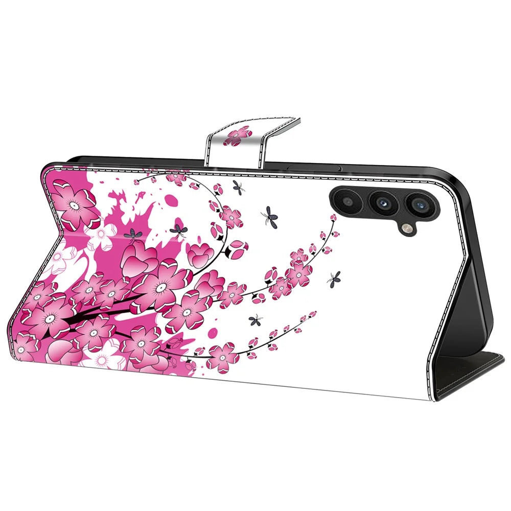 For Samsung Galaxy A25 5G (Global) (161.0 x 76.5 x 8.3mm) Case Wallet Scratch-resistant Phone Stand Cover - Flower Vine - 3