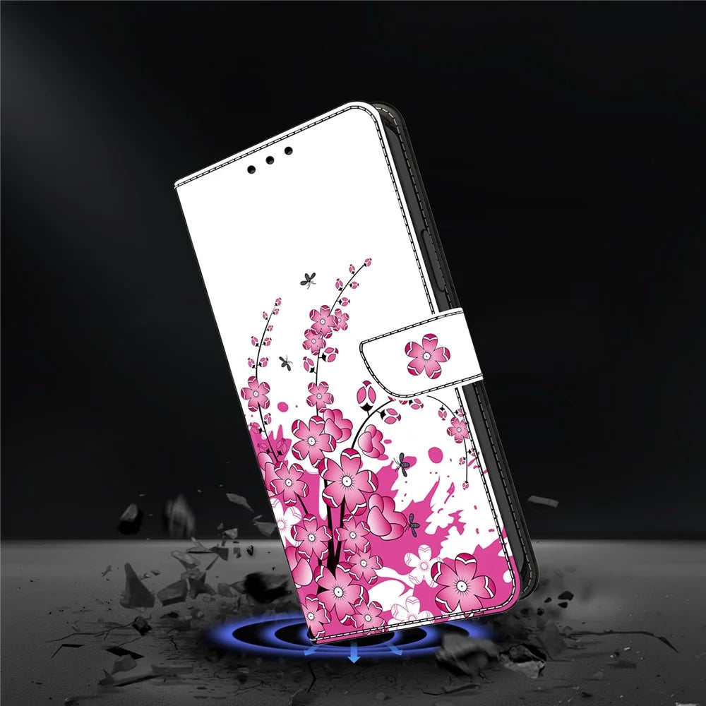 For Samsung Galaxy A25 5G (Global) (161.0 x 76.5 x 8.3mm) Case Wallet Scratch-resistant Phone Stand Cover - Flower Vine - 4