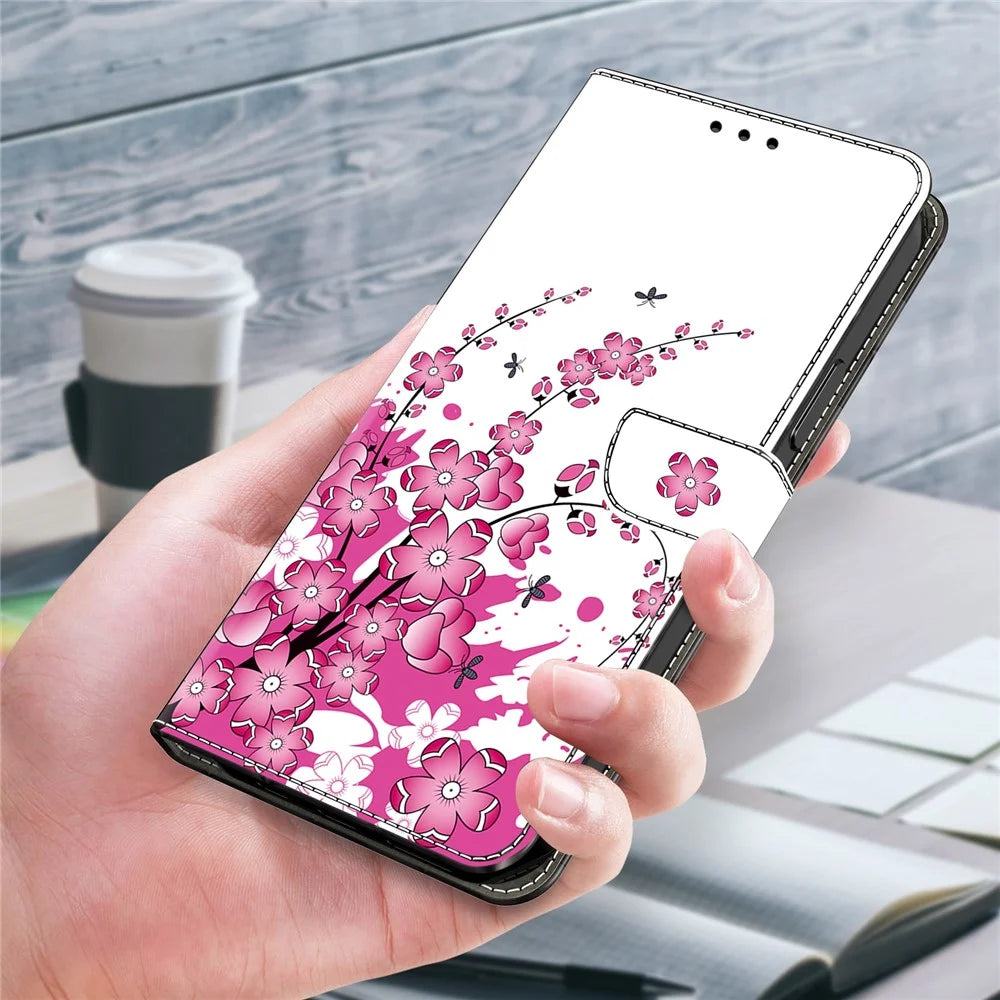 For Samsung Galaxy A25 5G (Global) (161.0 x 76.5 x 8.3mm) Case Wallet Scratch-resistant Phone Stand Cover - Flower Vine - 5