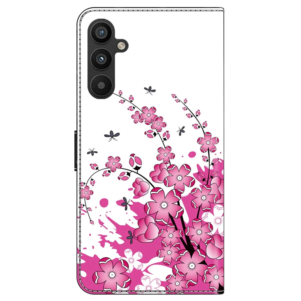 For Samsung Galaxy A25 5G (Global) (161.0 x 76.5 x 8.3mm) Case Wallet Scratch-resistant Phone Stand Cover - Flower Vine - 7