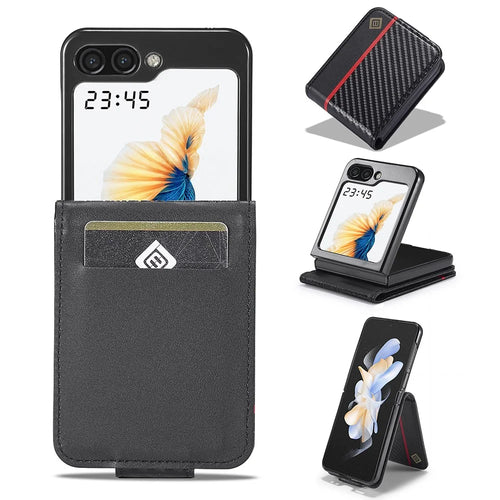 LC.IMEEKE For Samsung Galaxy Z Flip7 FE 5G / Z Flip6 5G Case Carbon Fiber Texture Card Holder Back Phone Cover - Vertical Stripe - 1