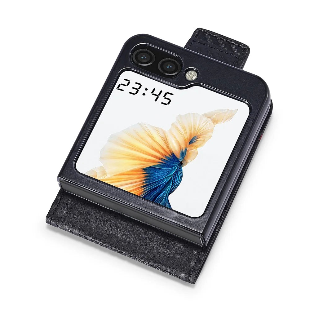 LC.IMEEKE For Samsung Galaxy Z Flip7 FE 5G / Z Flip6 5G Case Carbon Fiber Texture Card Holder Back Phone Cover - Vertical Stripe - 3