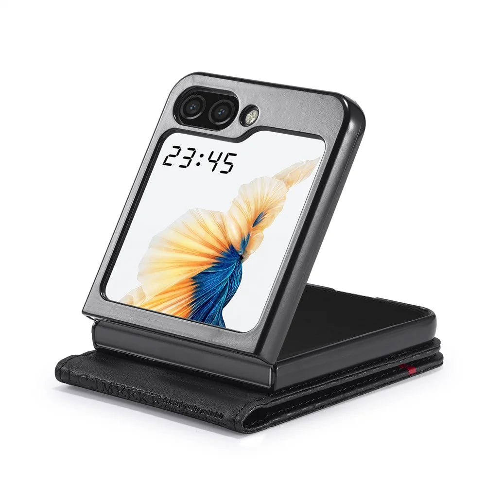 LC.IMEEKE For Samsung Galaxy Z Flip7 FE 5G / Z Flip6 5G Case Carbon Fiber Texture Card Holder Back Phone Cover - Vertical Stripe - 4