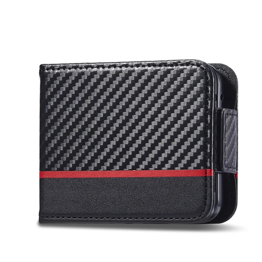 LC.IMEEKE For Samsung Galaxy Z Flip7 FE 5G / Z Flip6 5G Case Carbon Fiber Texture Card Holder Back Phone Cover - Vertical Stripe - 6