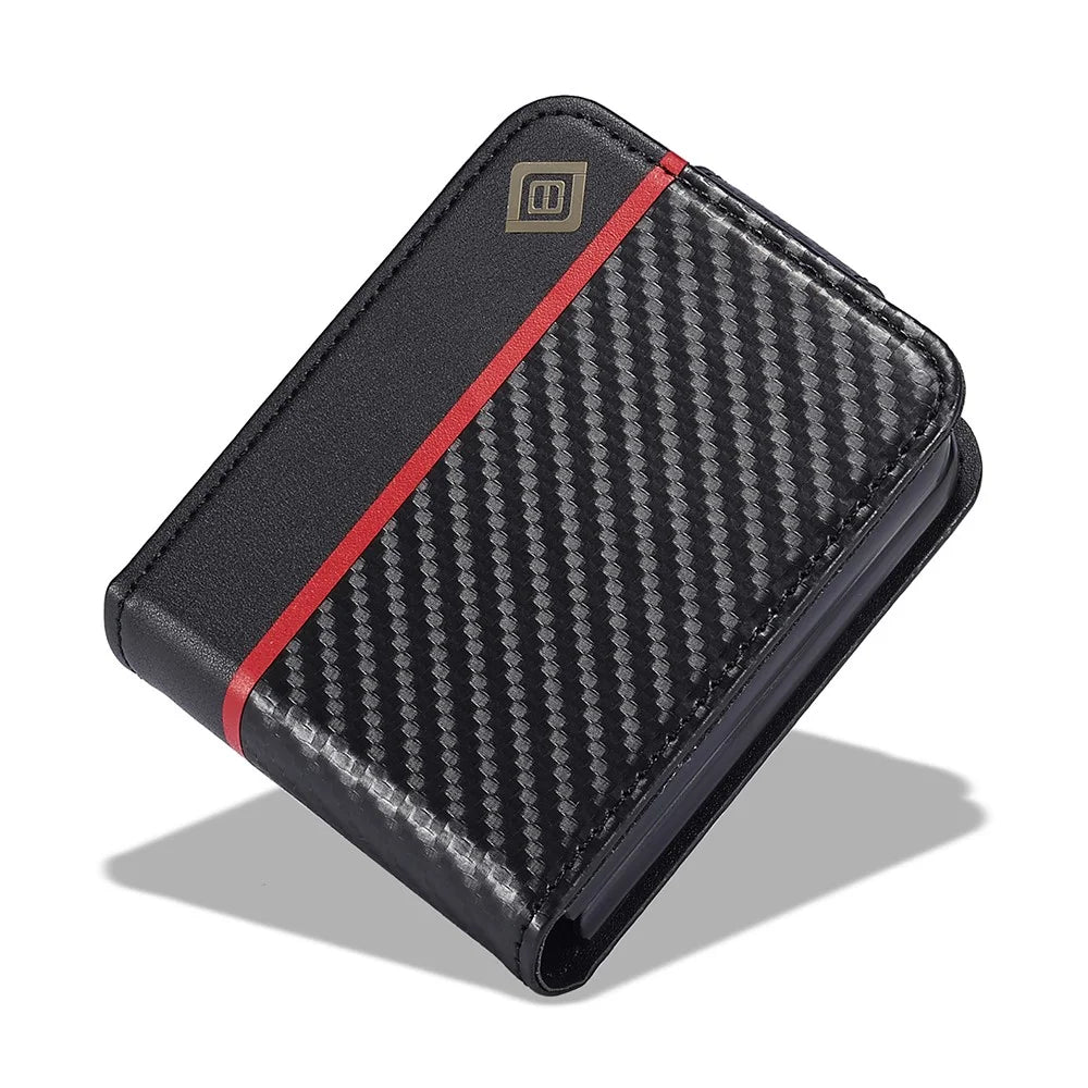 LC.IMEEKE For Samsung Galaxy Z Flip7 FE 5G / Z Flip6 5G Case Carbon Fiber Texture Card Holder Back Phone Cover - Vertical Stripe - 7