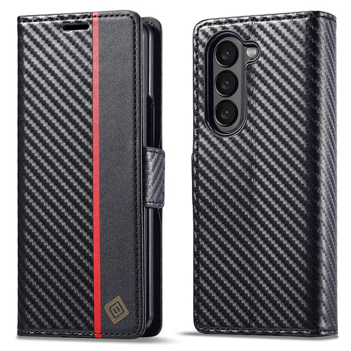 LC.IMEEKE For Samsung Galaxy Z Fold6 5G Case Carbon Fiber Texture Magnetic Closure Phone Cover - Vertical Stripe - 1