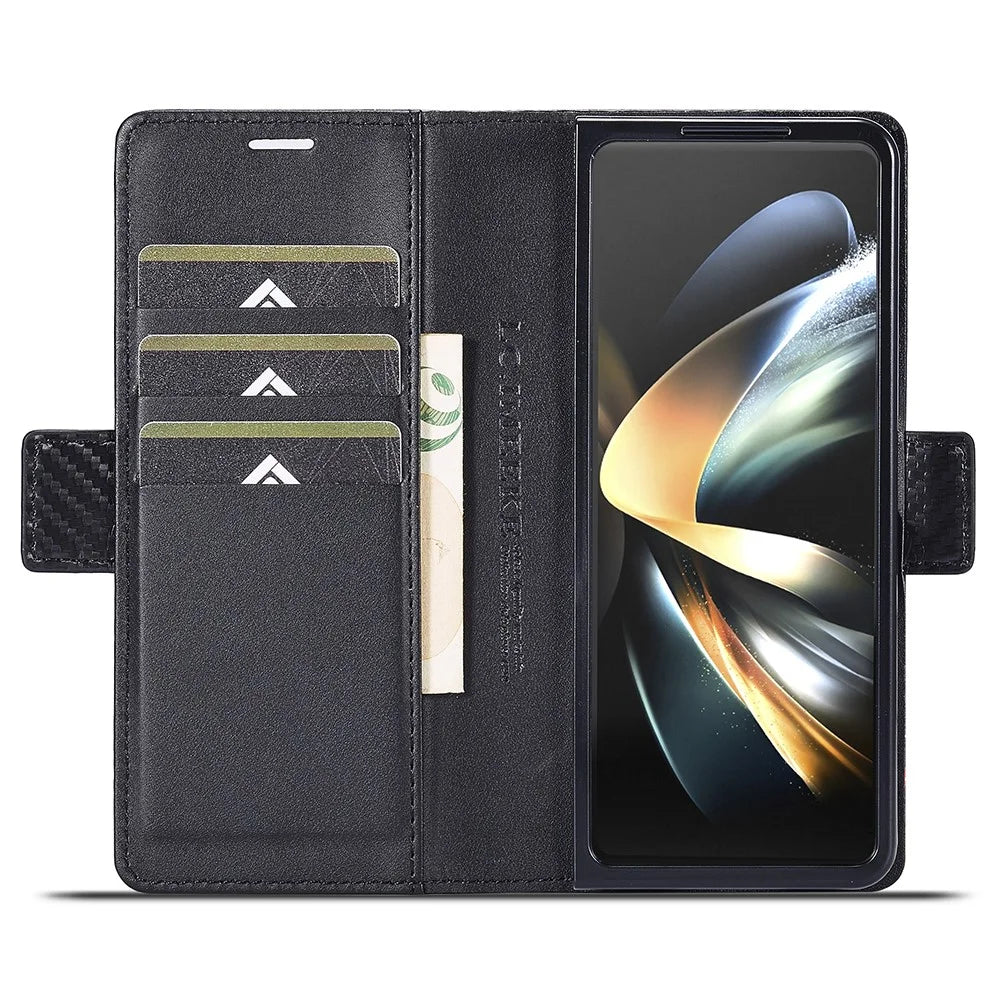 LC.IMEEKE For Samsung Galaxy Z Fold6 5G Case Carbon Fiber Texture Magnetic Closure Phone Cover - Vertical Stripe - 2