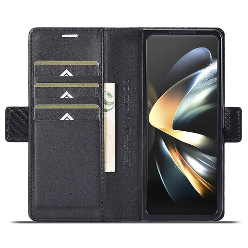 LC.IMEEKE For Samsung Galaxy Z Fold6 5G Case Carbon Fiber Texture Magnetic Closure Phone Cover - Vertical Stripe - 2