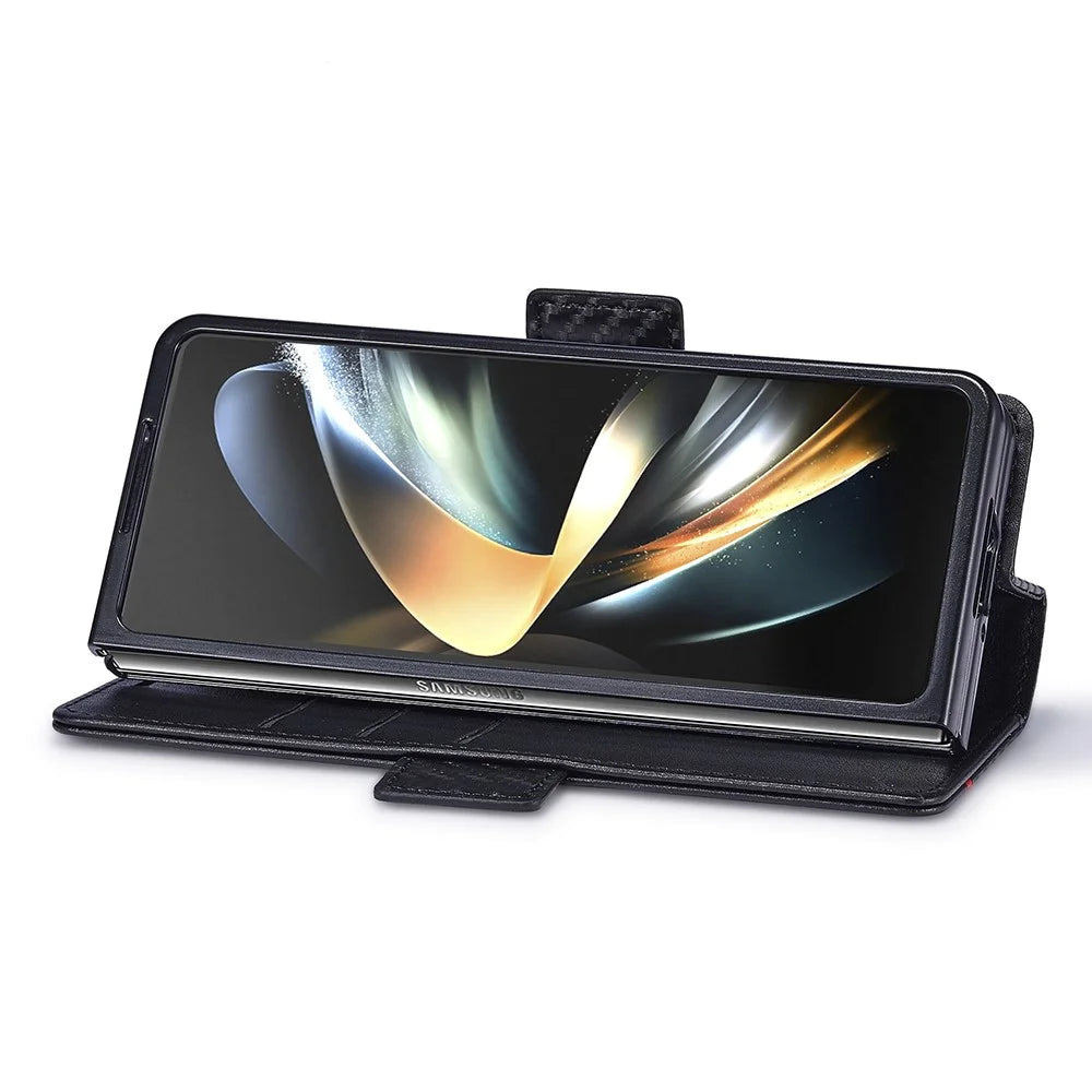 LC.IMEEKE For Samsung Galaxy Z Fold6 5G Case Carbon Fiber Texture Magnetic Closure Phone Cover - Vertical Stripe - 3