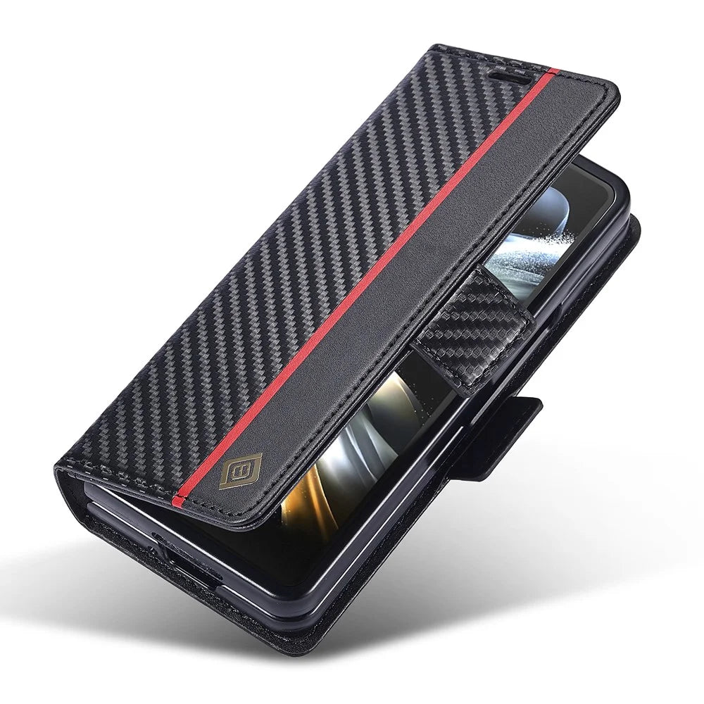 LC.IMEEKE For Samsung Galaxy Z Fold6 5G Case Carbon Fiber Texture Magnetic Closure Phone Cover - Vertical Stripe - 4