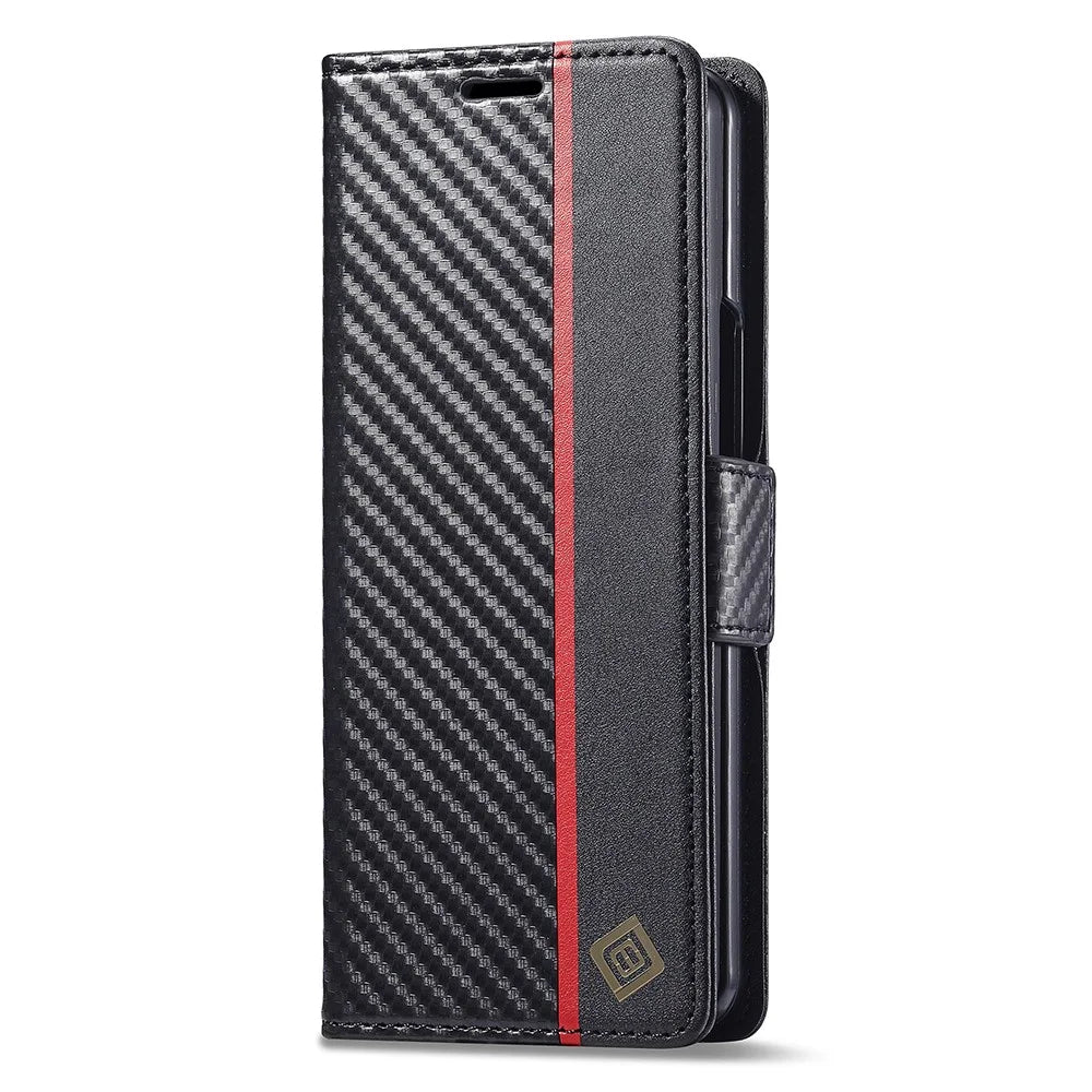 LC.IMEEKE For Samsung Galaxy Z Fold6 5G Case Carbon Fiber Texture Magnetic Closure Phone Cover - Vertical Stripe - 5