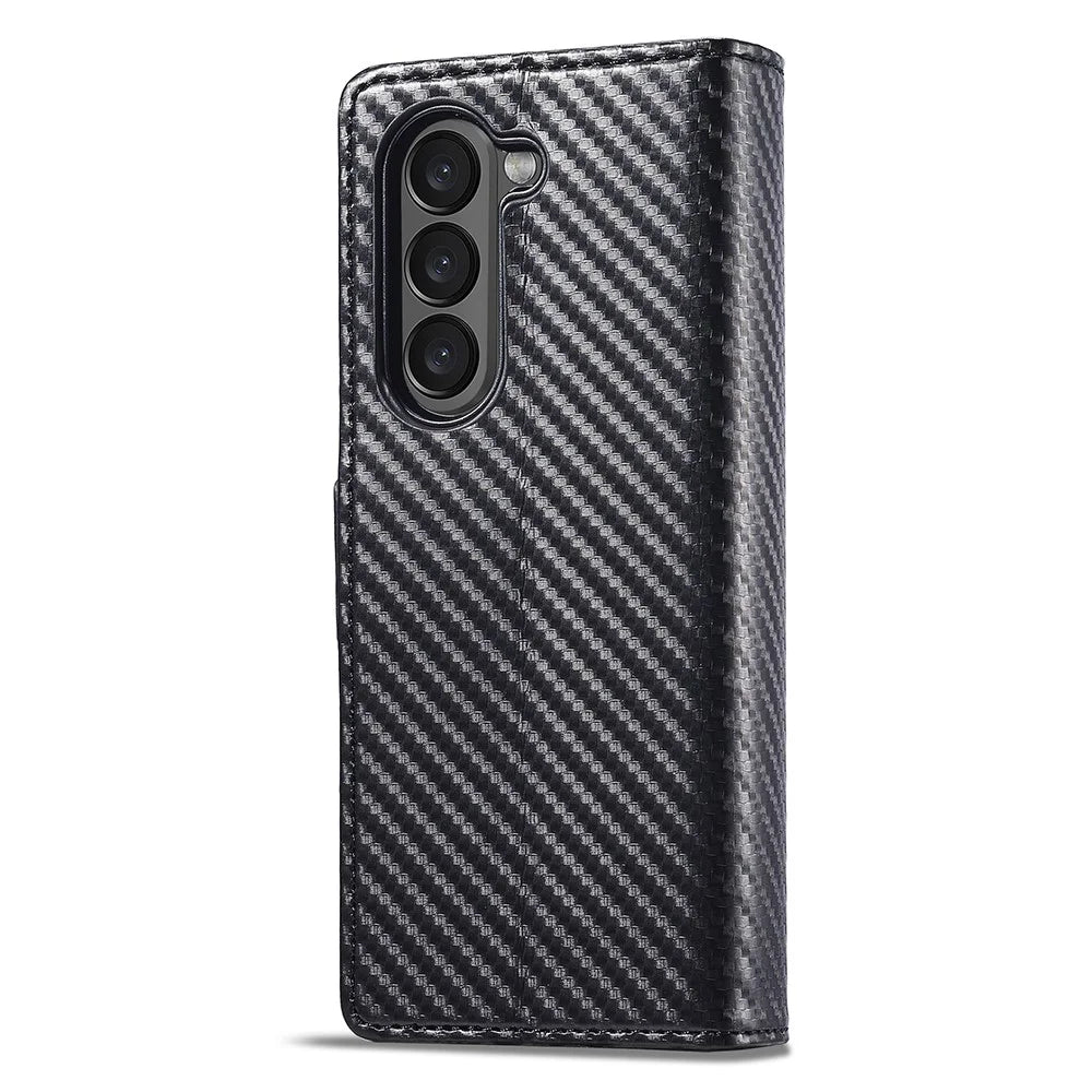 LC.IMEEKE For Samsung Galaxy Z Fold6 5G Case Carbon Fiber Texture Magnetic Closure Phone Cover - Vertical Stripe - 6