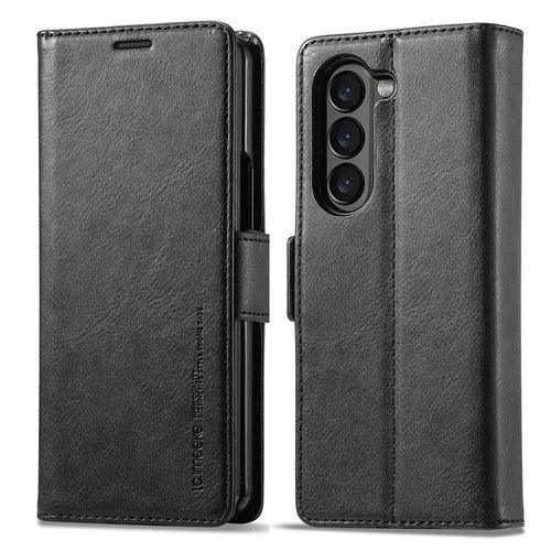 LC.IMEEKE For Samsung Galaxy Z Fold6 5G Phone Stand Case PU Leather RFID Blocking Wallet Cover - Black - 1