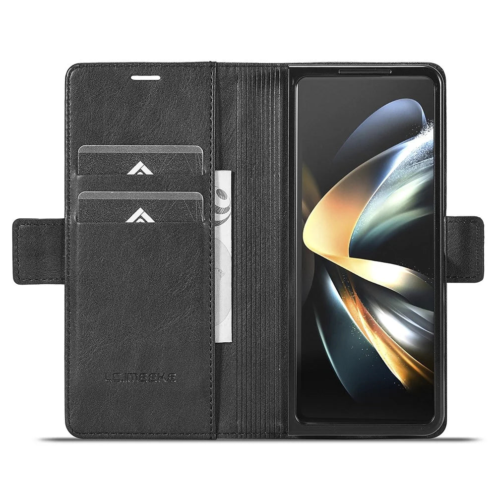 LC.IMEEKE For Samsung Galaxy Z Fold6 5G Phone Stand Case PU Leather RFID Blocking Wallet Cover - Black - 2