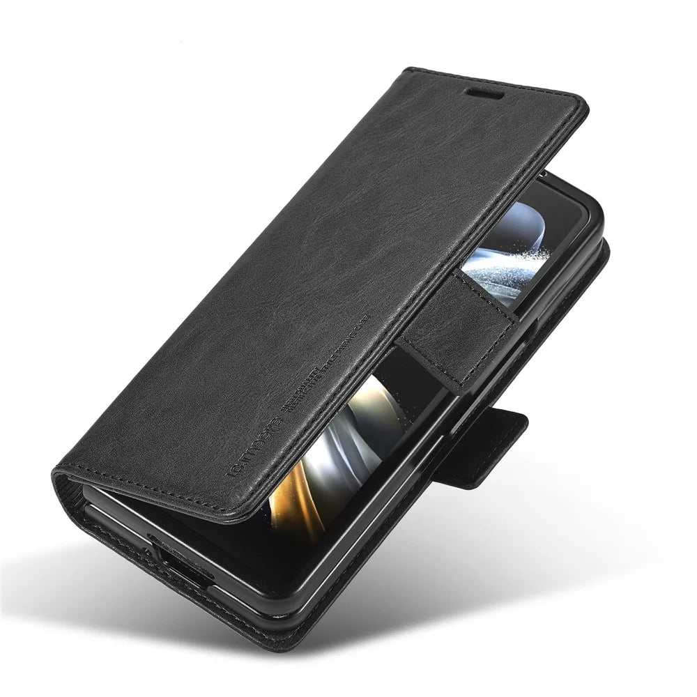 LC.IMEEKE For Samsung Galaxy Z Fold6 5G Phone Stand Case PU Leather RFID Blocking Wallet Cover - Black - 4