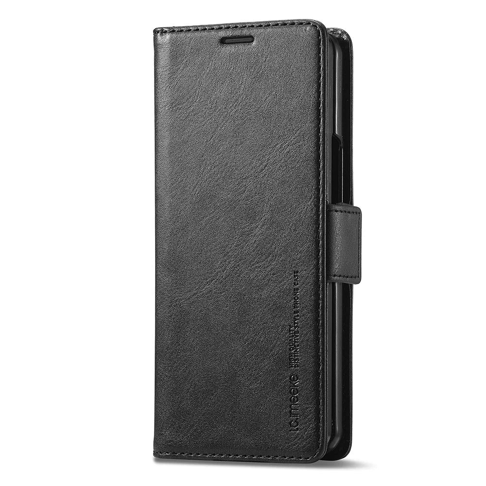 LC.IMEEKE For Samsung Galaxy Z Fold6 5G Phone Stand Case PU Leather RFID Blocking Wallet Cover - Black - 5